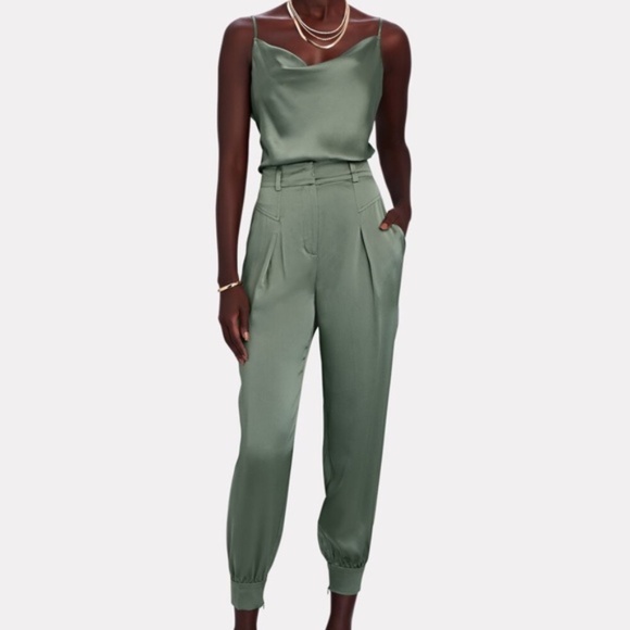 Intermix Elsie Silk Cowl Neck Sleeveless Green Bodysuit Size P - Picture 2 of 7